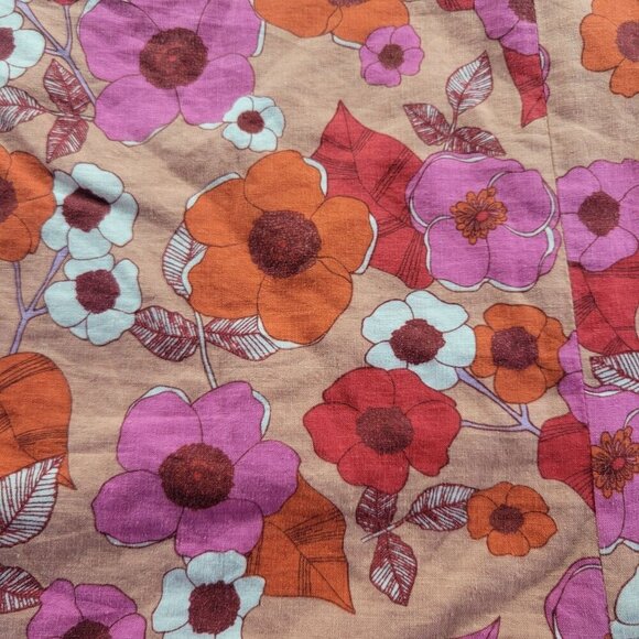 Urban Outfitters Floral Linen Blend Mini Skirt Lined  Size L Red Pink Orange - Picture 8 of 10